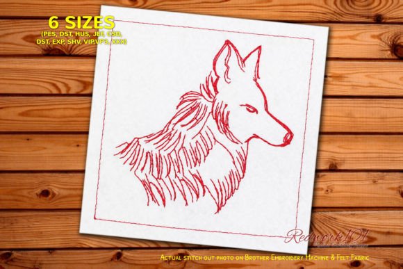 Abstract Coyote Redwork Embroidery