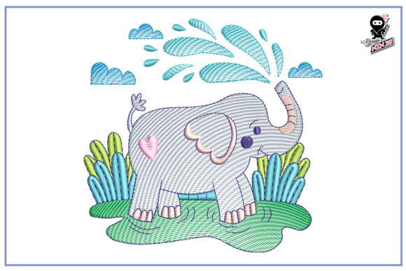 Baby Elephant, Light Stitch Embroidery