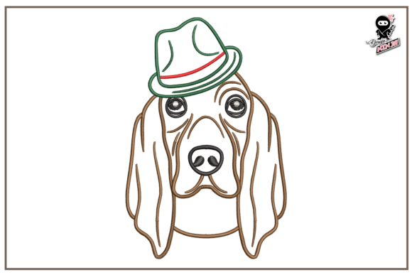 Basset Hound Dog in Hat Embroidery