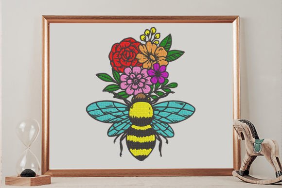 Bee Flower, Floral Embroidery