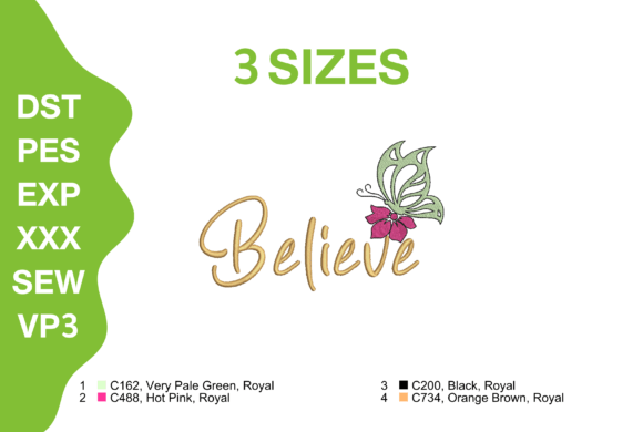 Believe Butterfly Embroidery Design