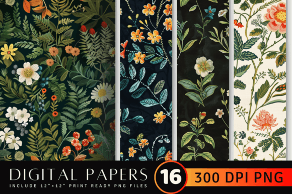 Botanical Embroidery Digital Paper