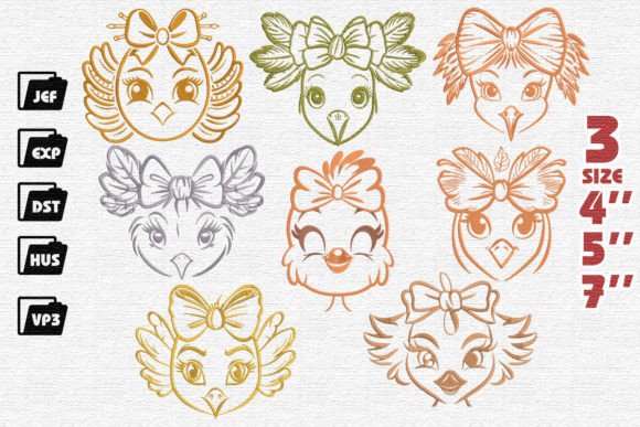 Cute Cartoon Turkey Set Embroidery