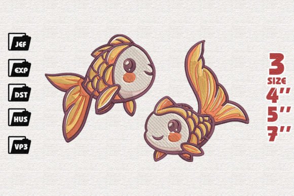 Cute Gold Fishes Embroidery