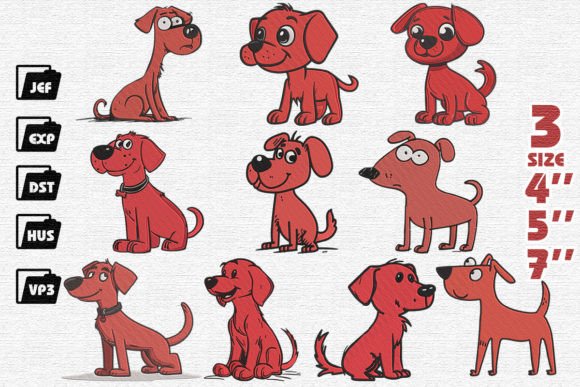Cute Red Dog Set Embroidery