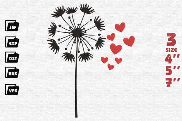 Dandelion with Hearts Embroidery