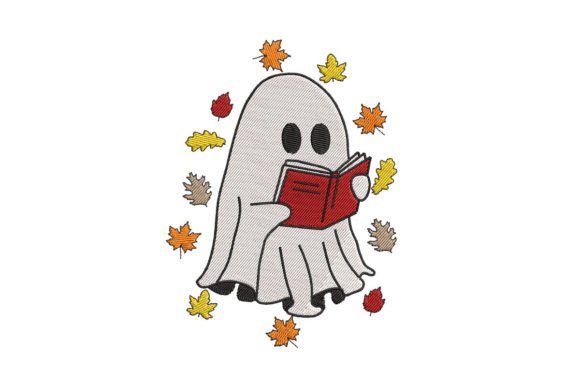 Ghost Reading Book Fall Embroidery