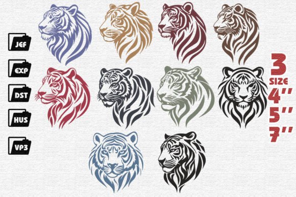 Set of 10 Tribal Tiger Embroidery