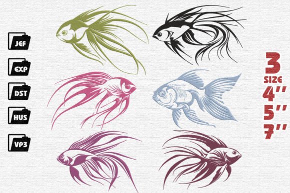 Set of 6 Elegant Fish Embroidery Bundle