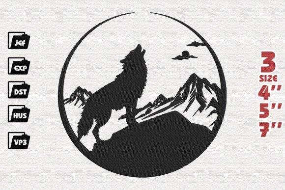 Wolf Howling at the Moon Embroidery